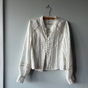 Free People White Lace Button-Up Blouse